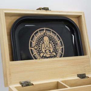 Infinite Depths - Inhale/exhale Stash Box Combo | Premium - 4 3/8” Full Size Titanium 4 Part Herb Grinder - Glass stash jar | Gift Set